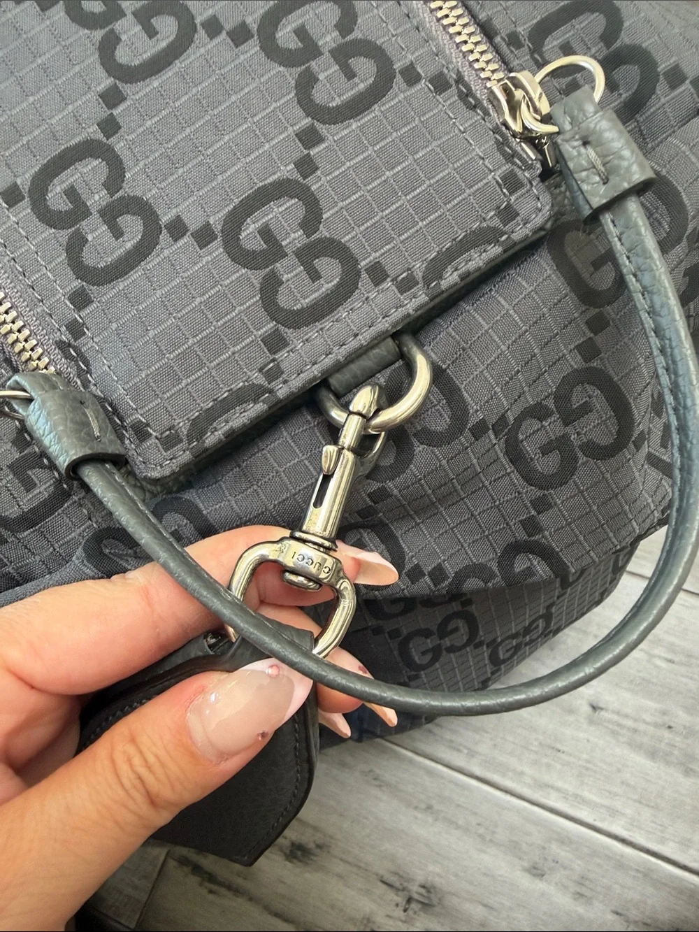 Gucci Gray Black GG Canvas Boston Bag